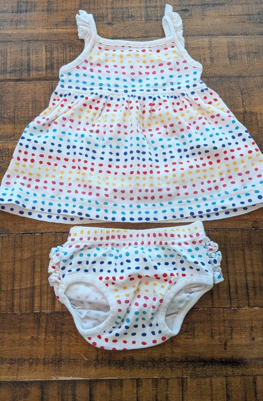 Hanna Andersson White Polka Dot Dress & Diaper Cover - Multicolor Dots, 3-6m